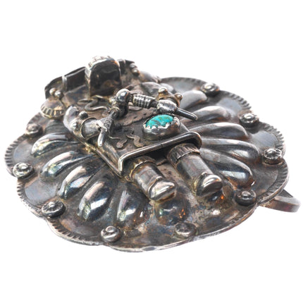 Vintage Wil Adams Navajo sterling silver Kachina belt buckle with turquoise