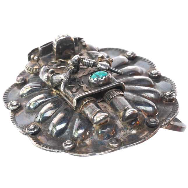 Vintage Wil Adams Navajo sterling silver Kachina belt buckle with turquoise