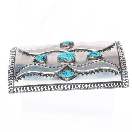c1940's Navajo #8 turquoise sterling silver stamped/chiseled belt buckle