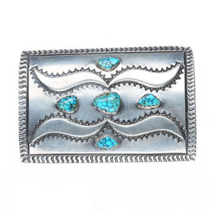 c1940's Navajo #8 turquoise sterling silver stamped/chiseled belt buckle