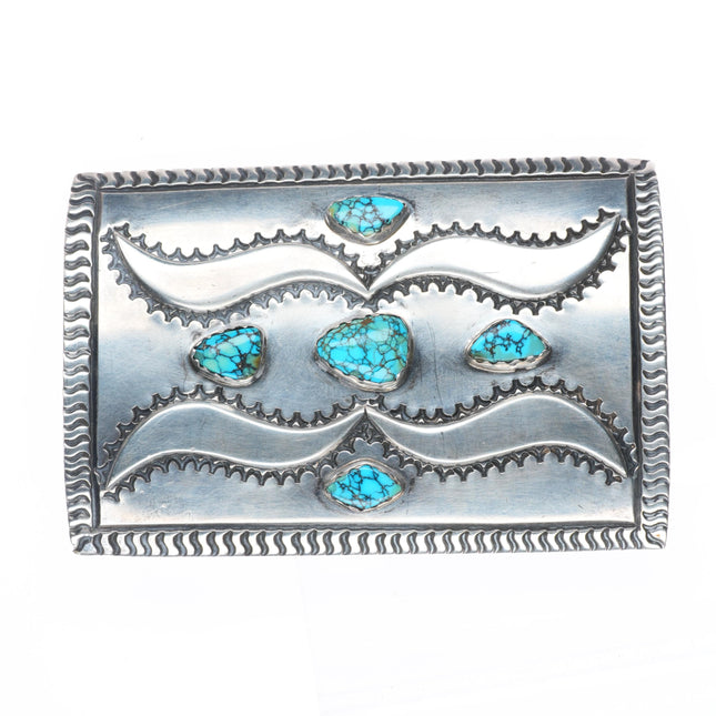 c1940's Navajo #8 turquoise sterling silver stamped/chiseled belt buckle