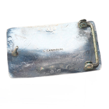 Vintage Sandoval Navajo sterling silver nicely stamped belt buckle w/turquoise
