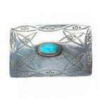 Vintage Sandoval Navajo sterling silver nicely stamped belt buckle w/turquoise