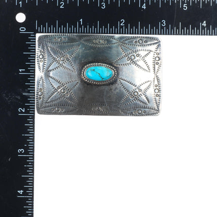 Vintage Sandoval Navajo sterling silver nicely stamped belt buckle w/turquoise
