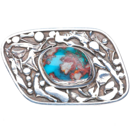 Vintage Bisbee turquoise southwestern brutalist sterling silver belt buckle
