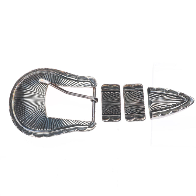 Uncle Sam W Navajo sterling silver chiseled design 3/4" ranger belt buckle set