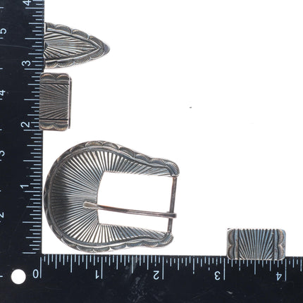 Uncle Sam W Navajo sterling silver chiseled design 3/4" ranger belt buckle set