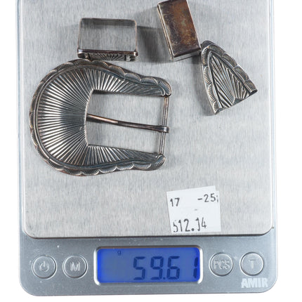 Uncle Sam W Navajo sterling silver chiseled design 3/4" ranger belt buckle set