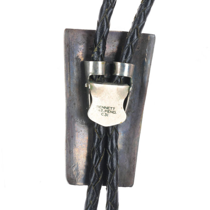 Nice c1960 c-31 Navajo sterling silver turquoise bolo tie with fancy dangly tips