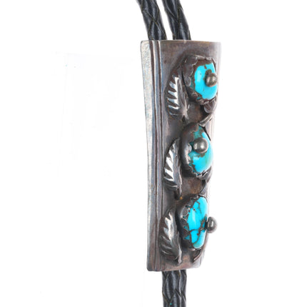 Nice c1960 c-31 Navajo sterling silver turquoise bolo tie with fancy dangly tips