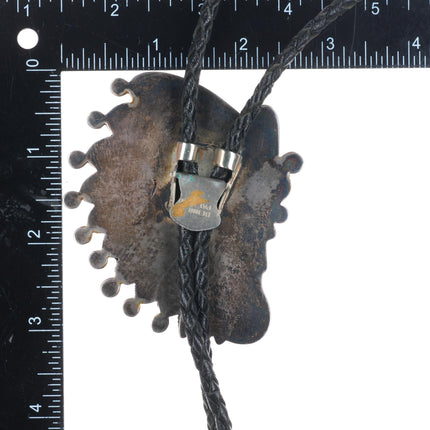 c1970 Ralph Quam Zuni sterling silver multi-stone inlay Indian Chief bolo tie