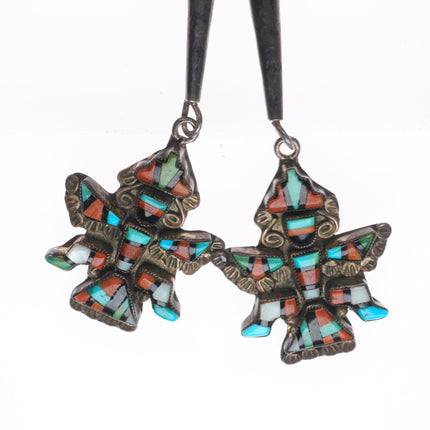 40's-50's Zuni Knifewing bolo tie sterling silver multi-stone inlay fancy tips