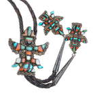 40's-50's Zuni Knifewing bolo tie sterling silver multi-stone inlay fancy tips