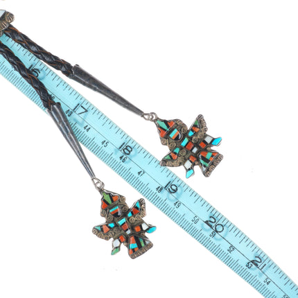 40's-50's Zuni Knifewing bolo tie sterling silver multi-stone inlay fancy tips