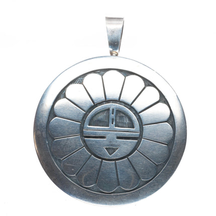 Cheryl Wadsworth Hopi overlay spinner kokopelli/sunface pendant sterling silver