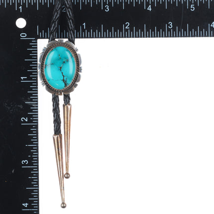 Vintage Navajo sterling silver bolo tie with nice turquoise