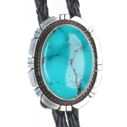 Vintage Navajo sterling silver bolo tie with nice turquoise