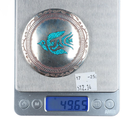 Vintage Tommy Singer Navajo Peace dove pendant concho sterling silver chip inlay