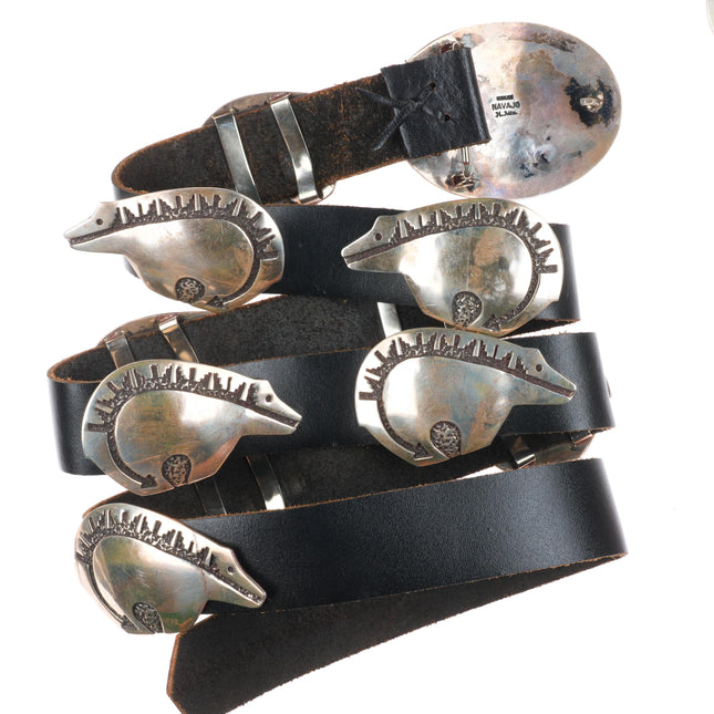 Harry Martinez Navajo sterling silver bear form concho belt