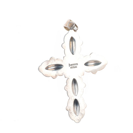 Big Derrick Gordon Navajo sterling silver Royston turquoise cross pendant