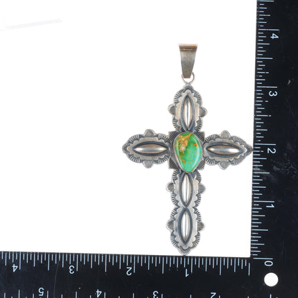 Big Derrick Gordon Navajo sterling silver Royston turquoise cross pendant