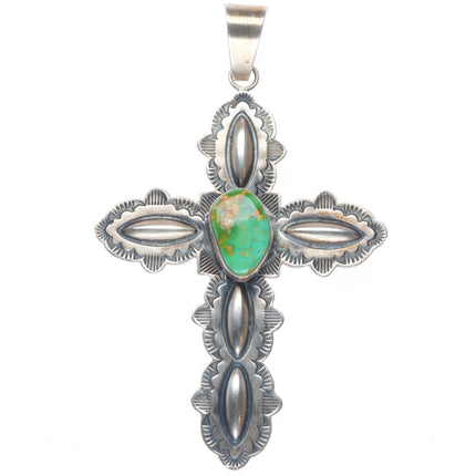 Big Derrick Gordon Navajo sterling silver Royston turquoise cross pendant
