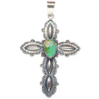 Big Derrick Gordon Navajo sterling silver Royston turquoise cross pendant