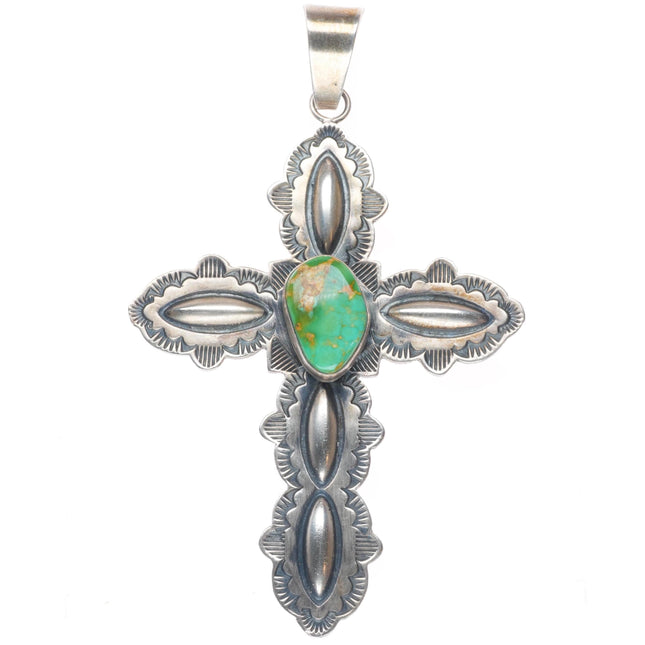 Big Derrick Gordon Navajo sterling silver Royston turquoise cross pendant