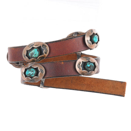 23" Vintage Sterling silver/turquoise Navajo shadowbox concho hatband