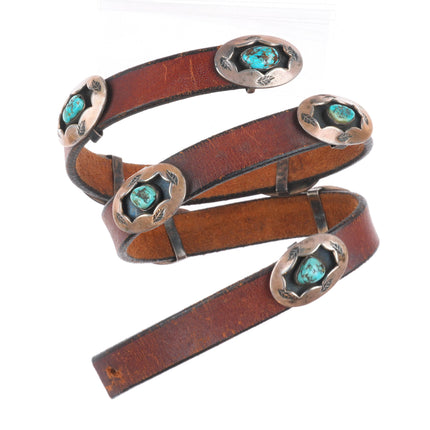 23" Vintage Sterling silver/turquoise Navajo shadowbox concho hatband