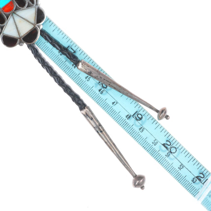 c1960 c-31 Zuni sterling silver thunderbird bolo tie turquoise/coral inlay