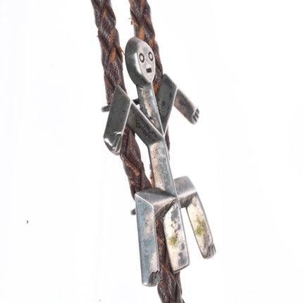 40's-50's Navajo sterling silver cast Yei bolo tie with fine/ornate tips