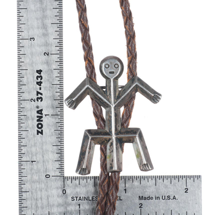 40's-50's Navajo sterling silver cast Yei bolo tie with fine/ornate tips