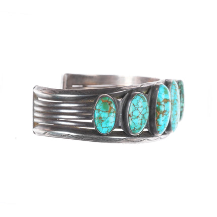6.75" c1940's Navajo #8 spiderweb turquoise ingot silver row cuff bracelet