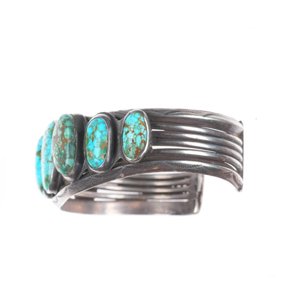 6.75" c1940's Navajo #8 spiderweb turquoise ingot silver row cuff bracelet