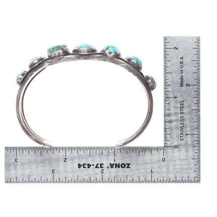 6.75" c1940's Navajo #8 spiderweb turquoise ingot silver row cuff bracelet