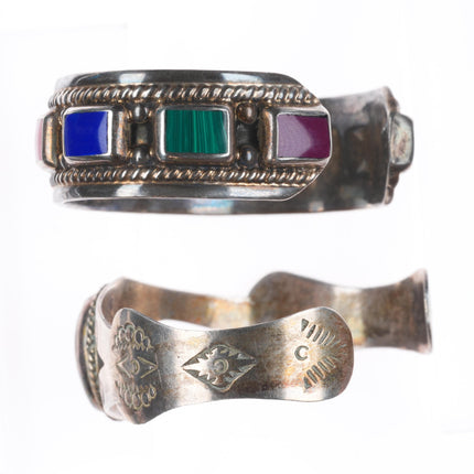 6.5"-6.75" Retro Mexican sterling silver multi-stone cuff bracelets tiger's eye