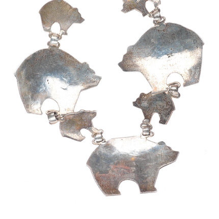 32" Large Vintage Becenti Navajo sterling silver bears storyteller necklace