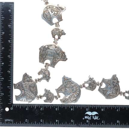 32" Large Vintage Becenti Navajo sterling silver bears storyteller necklace
