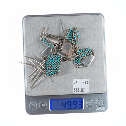 24" Vintage Zuni fine Snake Eye turquoise necklace and earrings set BKW