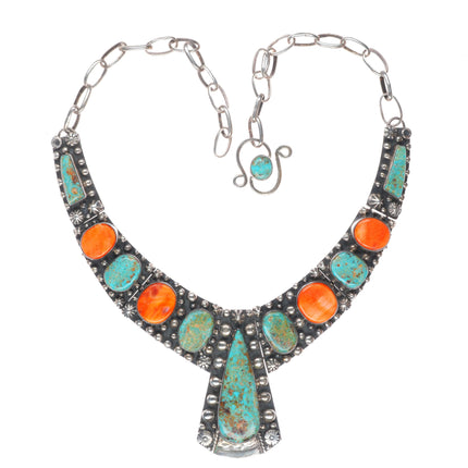 Billy Jaramillo southwestern sterling silver, turquoise, spiny oyster necklace