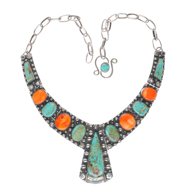 Billy Jaramillo southwestern sterling silver, turquoise, spiny oyster necklace