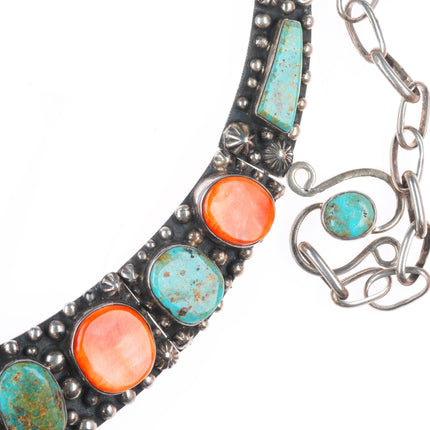 Billy Jaramillo southwestern sterling silver, turquoise, spiny oyster necklace