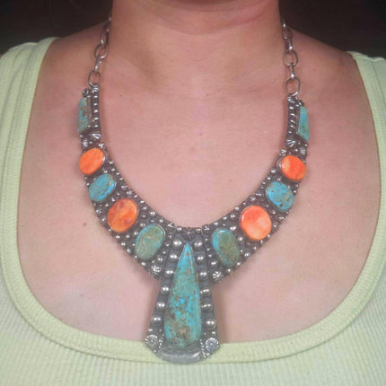 Billy Jaramillo southwestern sterling silver, turquoise, spiny oyster necklace