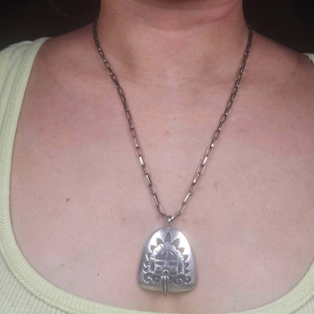 James Honyaktewa Hopi Overlay pendant necklace articulating nose sterling silver