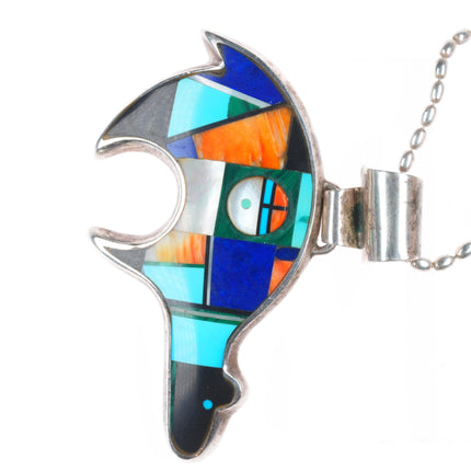 Frank Yellowhorse Navajo sterling silver intarsia inlay large bear pendant