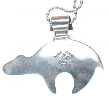 Frank Yellowhorse Navajo sterling silver intarsia inlay large bear pendant