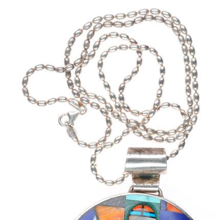 Frank Yellowhorse Navajo sterling silver intarsia inlay large bear pendant