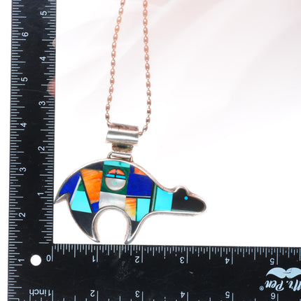 Frank Yellowhorse Navajo sterling silver intarsia inlay large bear pendant