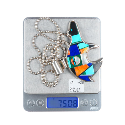 Frank Yellowhorse Navajo sterling silver intarsia inlay large bear pendant